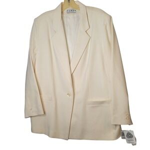 New Dumas Pure Wool Blazer Ivory Single Button Made in USA Sz 16 Old Money VTG